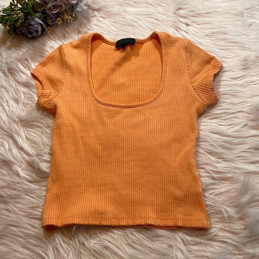 The Range Alloy Square Neck Rib Crop Tee Orange sz XS